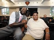 Shaquille O'Neal with his step-father Sgt. Philip Harrison.